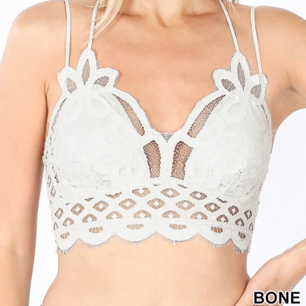 🆕 OFF-WHITE LACE BRALETTE WITH BRA PADS CROCHET lace Size L Last One New